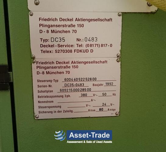 DMG DECKEL DC35 - Manufacturer nameplate Built 1994, serial plate and CE certification