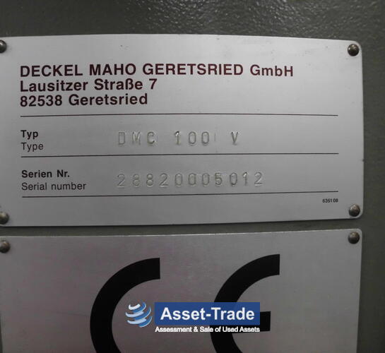 DMG DECKEL DMC 100V - Typenschild Baujahr 1999, Maschinendaten und CE-Kennzeichnung