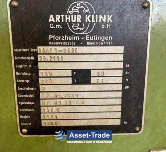 Second Hand ARTHUR KLINK RSHF1-2000 broaching tool shaper for sale | Asset-Trade