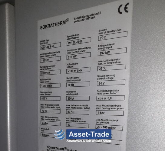 Używane agregat kogeneracyjny na gaz SOKRATHERM GG 140 na sprzedaż | Asset-Trade