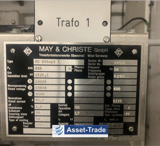 Second hand May & Christe GmbH DG 806-10 R 10kV 400V Dyn5 Build 1987 2500 kg