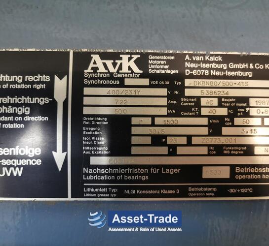 Comprar barato MTU 6V 396 TC 42 con generador AvK DKBN80/500-4TS 500 kVA | Asset-Trade