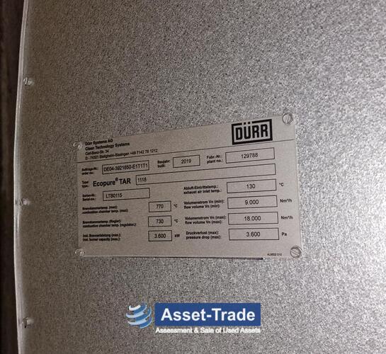 Second Hand  Dürr, Type ECOPURE TAR 1118 Thermal Afterburner System for sale